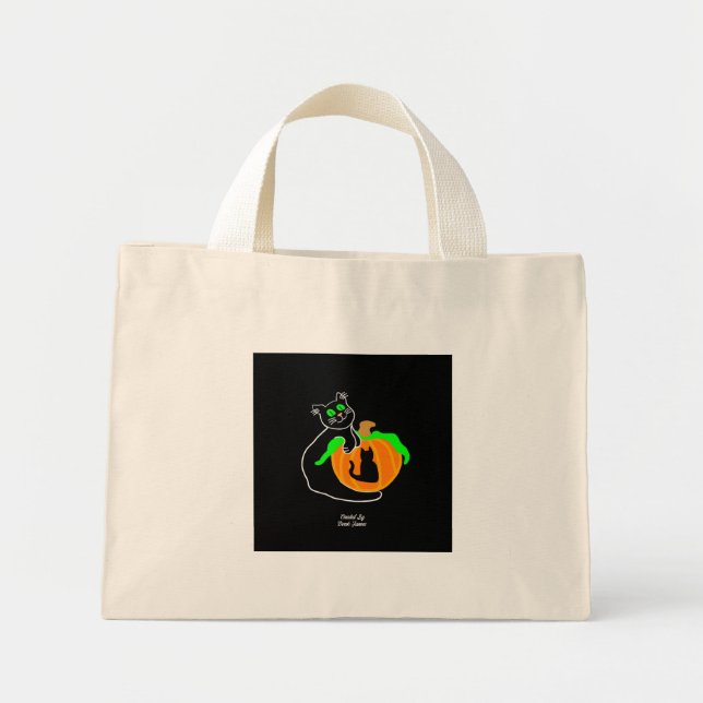 Black Cat Pumpkin Tiny Tote Bag Mini Stoffbeutel (Vorne)