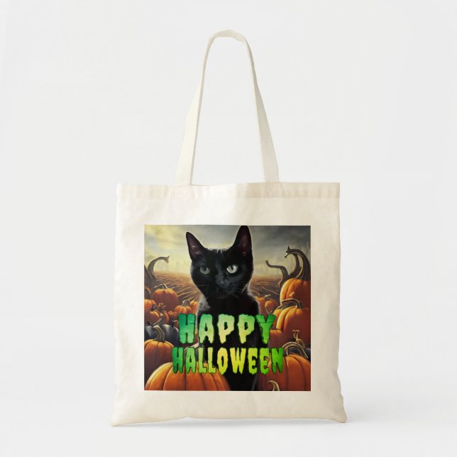 Black Cat & Pumpkins Tragetasche (Vorne)