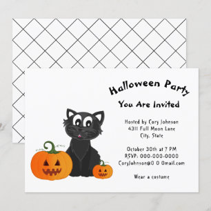 Black Cat Pumpkins White Pattern Halloween-Party Einladung