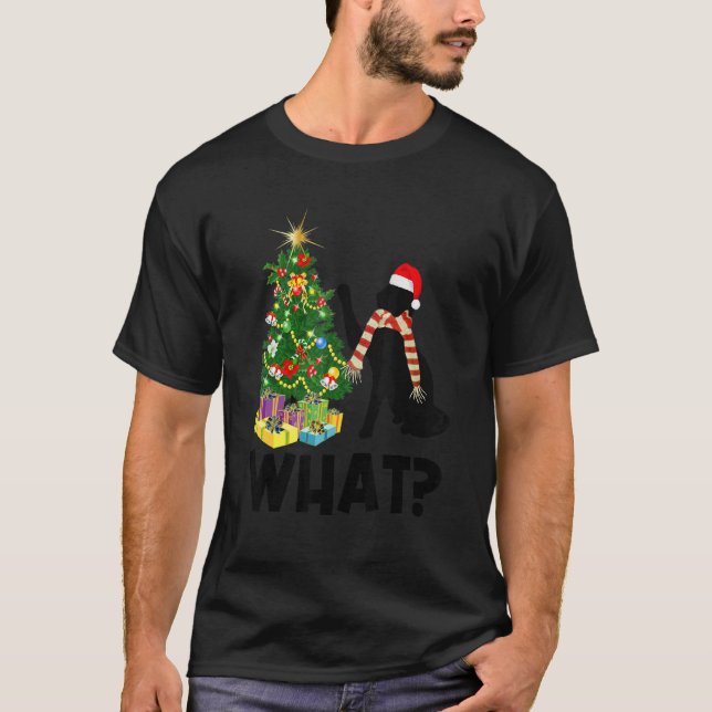 Black Cat Pushing Christmas Tree Over Cat What 1 T-Shirt (Vorderseite)
