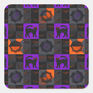 Black Cat Quadrate Halloween Quadratischer Aufkleber
