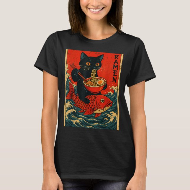 Black Cat Ramen Japanese Graphic Tees For Men Wome (Vorderseite)