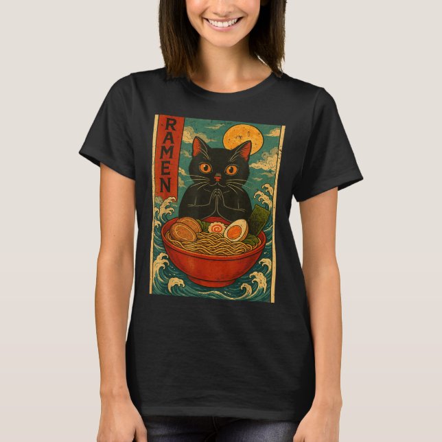 Black Cat Ramen Japanese Graphic Tees For Men Wome (Vorderseite)