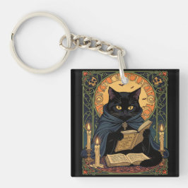 Black Cat Reading A Book Of Solstice Spells Schlüsselanhänger