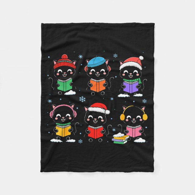 Black Cat Reading Book Christmas For Bookworm Cat  Fleecedecke (Vorderseite)