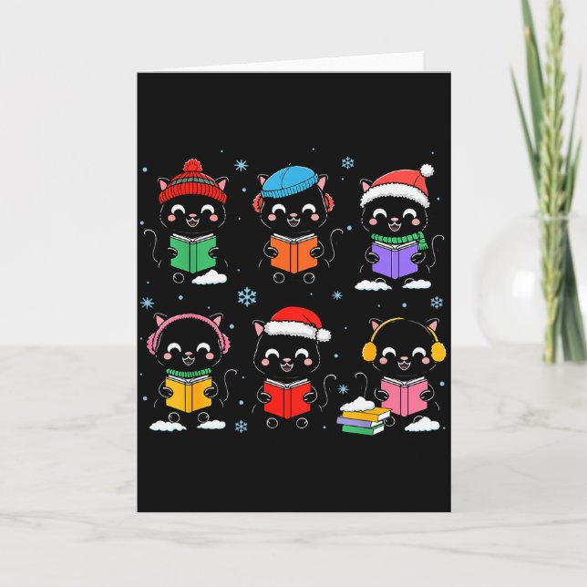 Black Cat Reading Book Christmas For Bookworm Cat  Karte (Vorderseite)