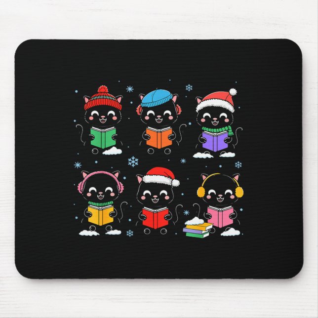 Black Cat Reading Book Christmas For Bookworm Cat  Mousepad (Vorne)