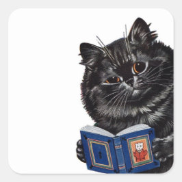 Black Cat Reading Book Painted by Louis Wain Quadratischer Aufkleber
