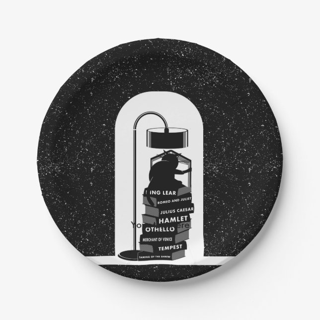 Black Cat Reading Shakespeare Plays Pappteller (Vorderseite)