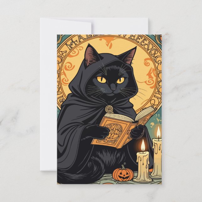 Black Cat Reading The Jack o lantern Journal Einladung (Vorderseite)