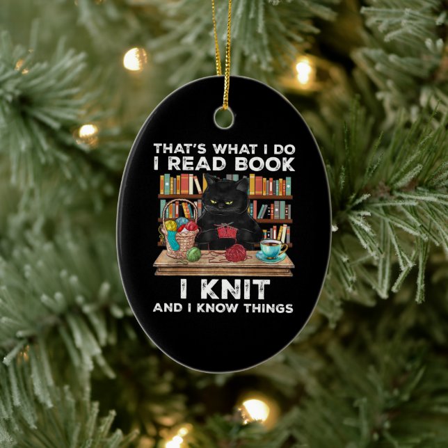 Black Cat Red Book Strick Writer Reader Bookaholic Keramik Ornament (Baum)