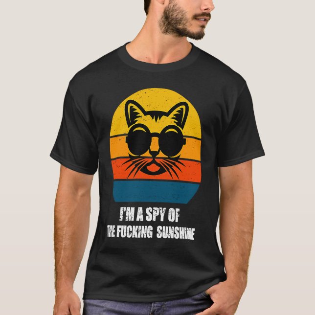 Black Cat Retro i'm a spy of the sunshine cat pun T-Shirt (Vorderseite)