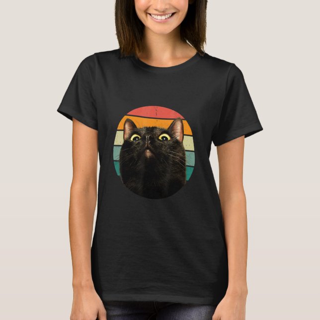 Black Cat Retro Style Cats Kitten T-Shirt (Vorderseite)