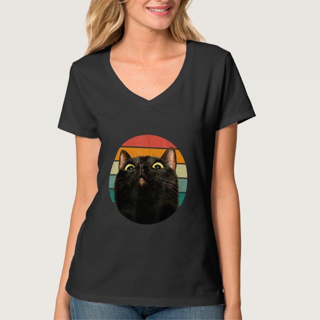 Black Cat Retro Style Cats Kitten T-Shirt (Vorderseite)