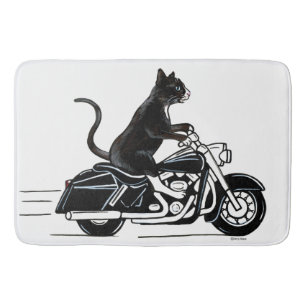 Black Cat Riding A Motorrad Badematte