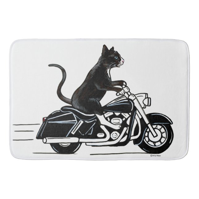Black Cat Riding A Motorrad Badematte (Vorderseite)