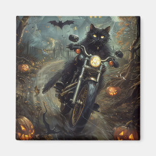 Black Cat Riding Motorrad Halloween Beängstigend Magnet