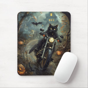 Black Cat Riding Motorrad Halloween Beängstigend Mousepad