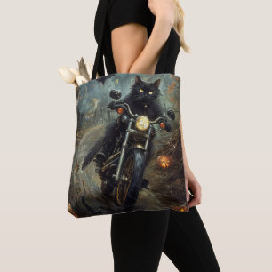 Black Cat Riding Motorrad Halloween Beängstigend Tasche