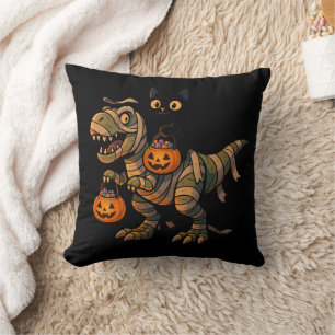 Black Cat Riding Mummy T-Rex - Niedliches Hallowee Kissen