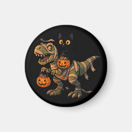 Black Cat Riding Mummy T-Rex - Niedliches Hallowee Magnet