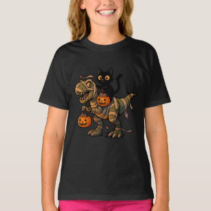 Black Cat Riding Mummy T-Rex - Niedliches Hallowee T-Shirt