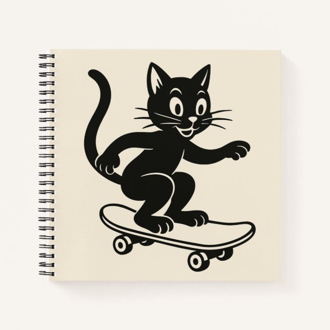 Black Cat Riding Skateboard Notizbuch (Vorderseite)