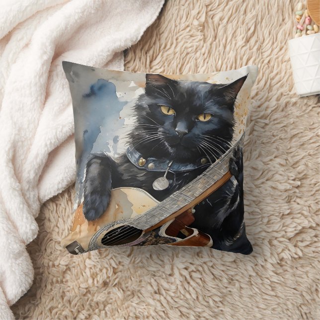 Black Cat Rock Star Gitarre spielen Kissen (Decke)