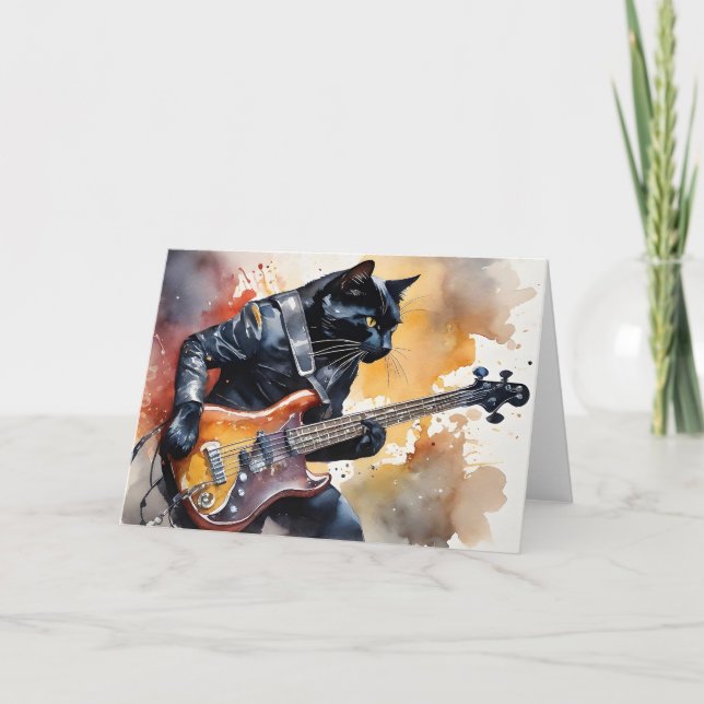 Black Cat Rock Star Leather Jacket Gitarre spielen Karte (Vorderseite)