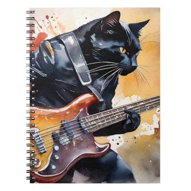 Black Cat Rock Star Leather Jacket Gitarre spielen Notizblock (Vorderseite)