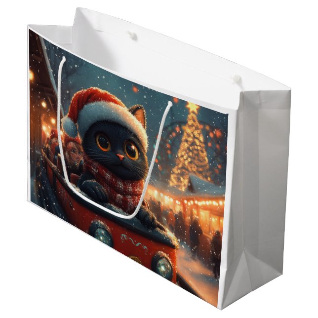 Black Cat Roller Untersetzer Weihnachten Große Geschenktüte (Vorderseite Schrägansicht)
