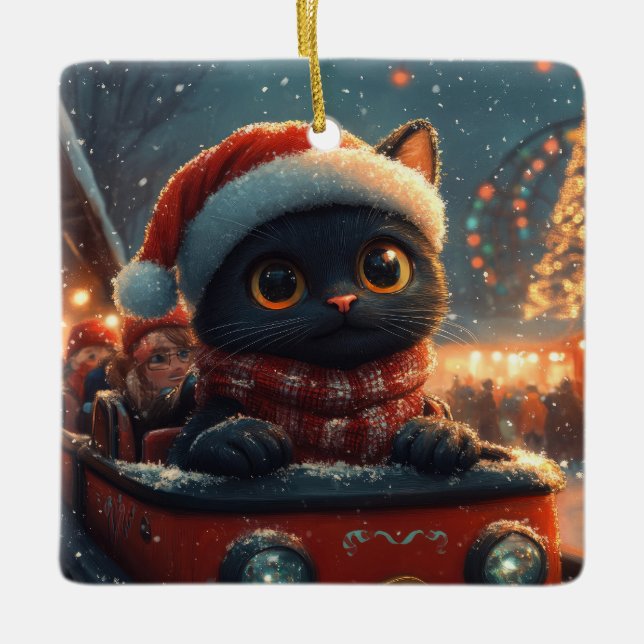 Black Cat Roller Untersetzer Weihnachten Keramikornament (Vorderseite)
