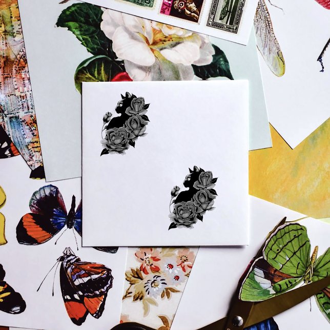 Black Cat Rote Rosen Lila Gummistempel (Von Creator hochgeladen)