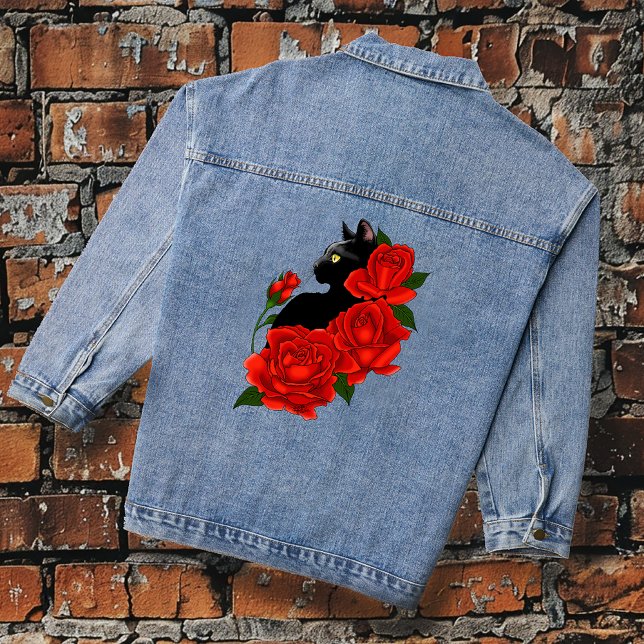 Black Cat Rote Rosen Lila Jeansjacke (Von Creator hochgeladen)