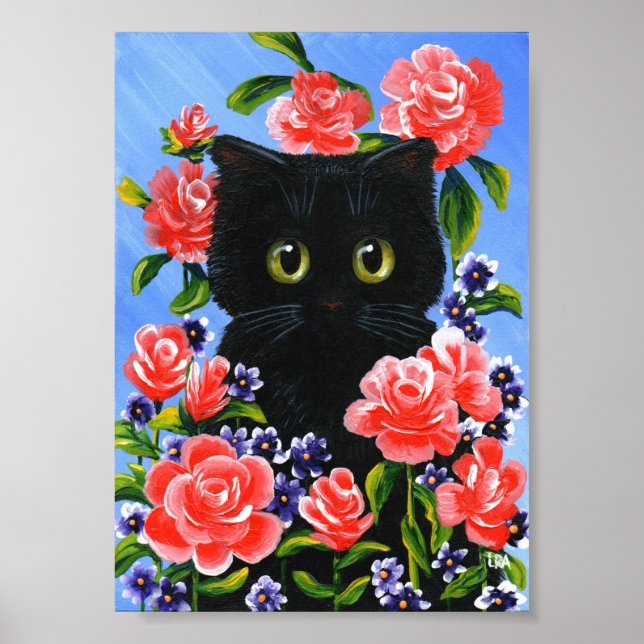 Black Cat Rote Rosen Summer Creationarts Poster (Vorne)