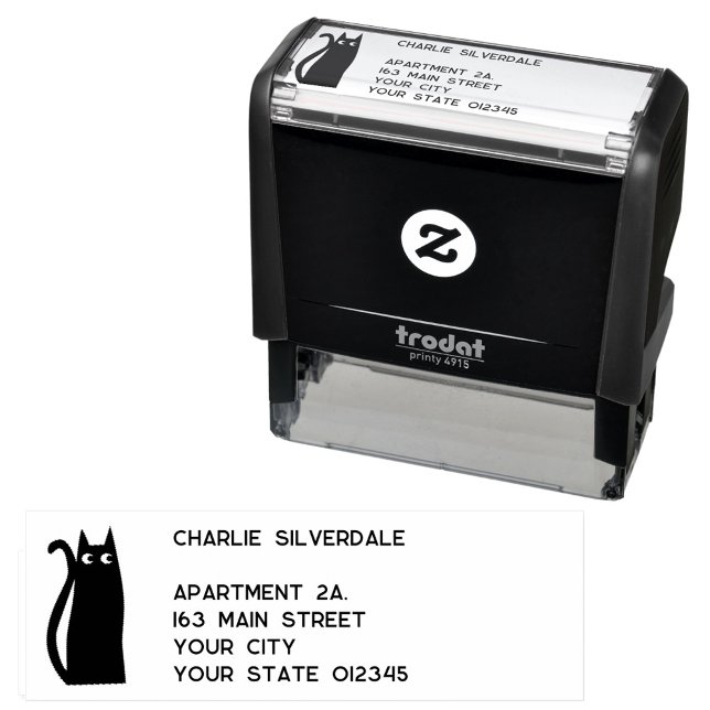Black Cat Rücksendeadresse Permastempel (Fun Black Cat return address self inking stamp)