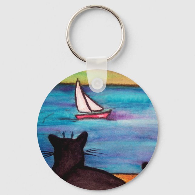 Black Cat Sailboat Watch Schlüsselanhänger (Vorderseite)