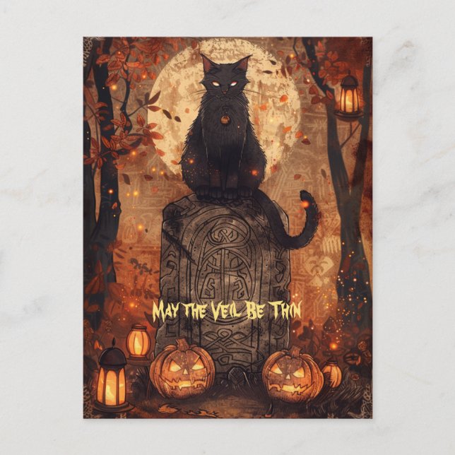 Black Cat Samhain Halloween Carte de voeux (Devant)