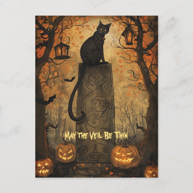 Black Cat Samhain Halloween Carte de voeux (Devant)