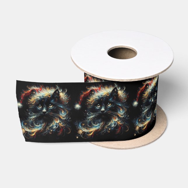 Black Cat Santa Christmas Hat Rücksendeadresse Satinband (Spule)