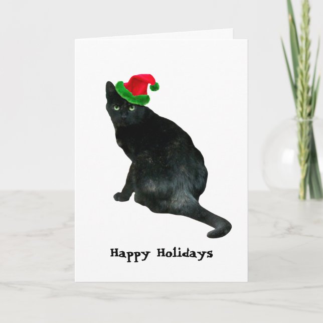 Black Cat Santa Weihnachtskarte Karte (Vorderseite)