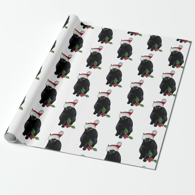Black Cat Santa Wrapping Paper Geschenkpapier (Ungerollt)