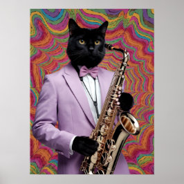 Black Cat Saxophon Player Poster