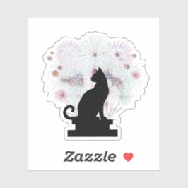 Black Cat Silhouette Artistic Fireworks New Year Aufkleber