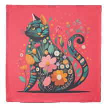 Black Cat Silhouette aus farbigen Blume
