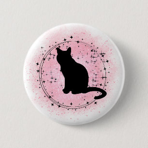 Black Cat Silhouette Button