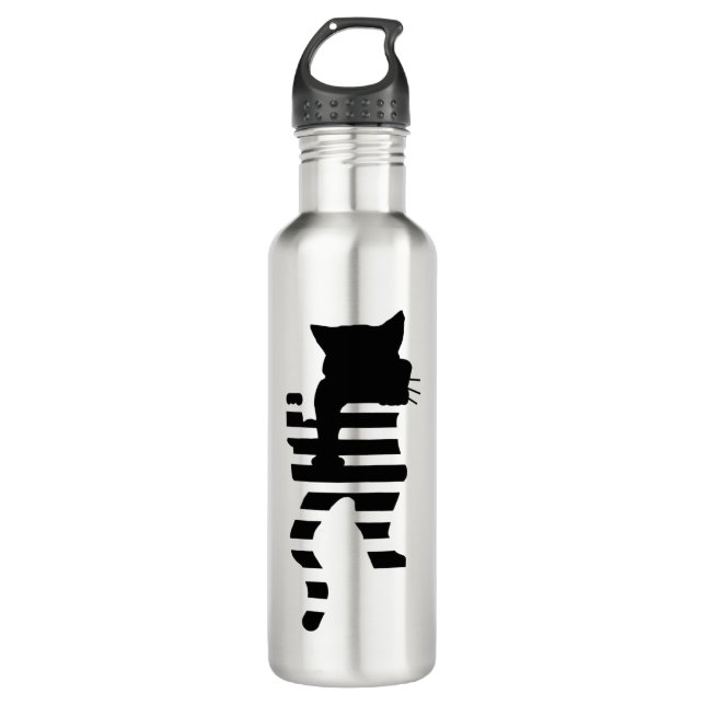 Black Cat Silhouette Edelstahlflasche (Vorderseite)