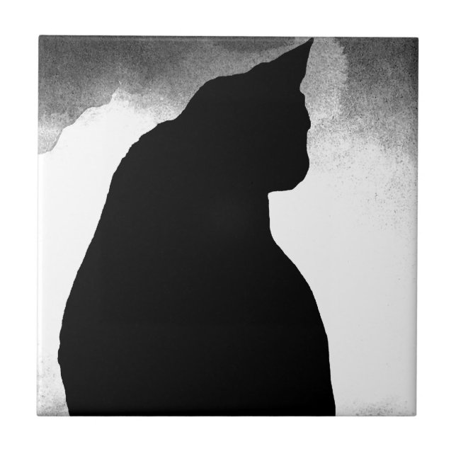 Black Cat Silhouette Fliese (Vorderseite)