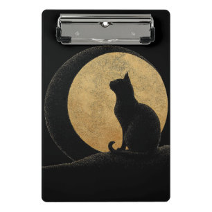 Black Cat Silhouette gegen den Goldenen Mond Mini Klemmbrett