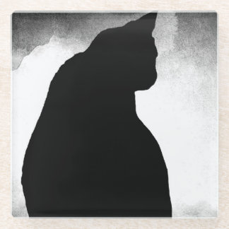 Black Cat Silhouette Glass Untersetzer